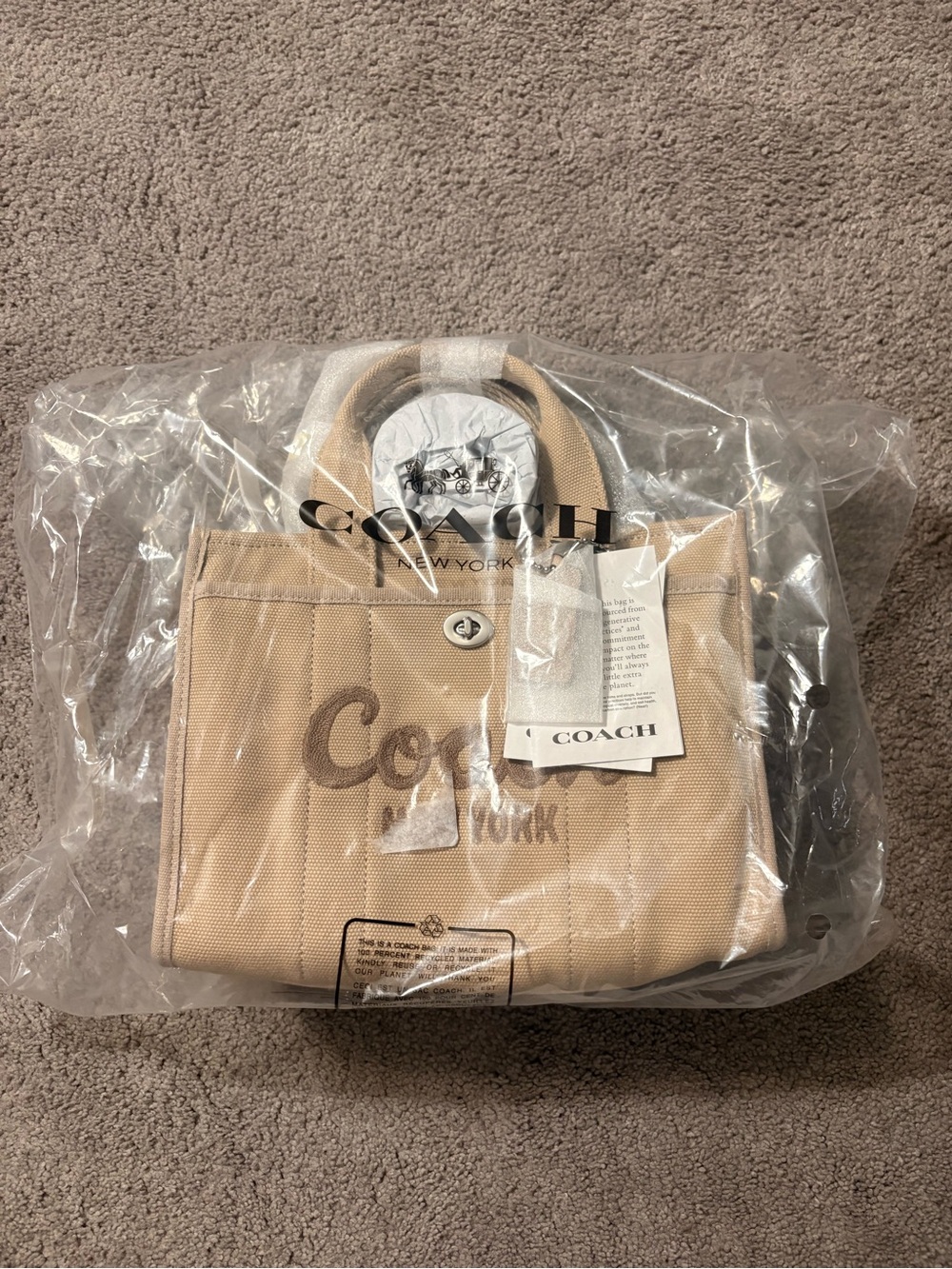 Coach Beige Canvas Mini Tote 26 with Logo